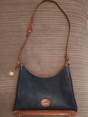 Dooney & Bourke Black Leather Shoulder Bag with Brown Trim